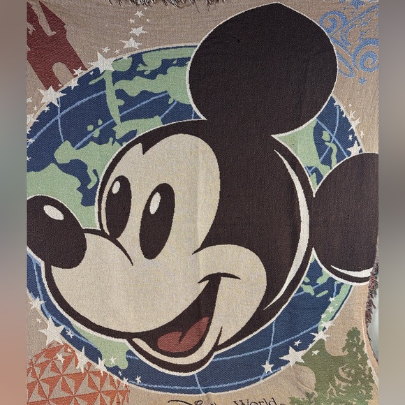 DISNEY PARKS Mickey Woven Tapestry Throw Blanket 51” x 59” Four Parks - Picture 4 of 8